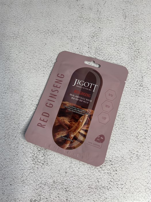 Jigott Red Ginseng Real Ampoule Mask Маска тканевая с экстрактом красного женьшеня 4007018e-da9a-4933-b5ab-e2535a1a5e3e - фото 15821