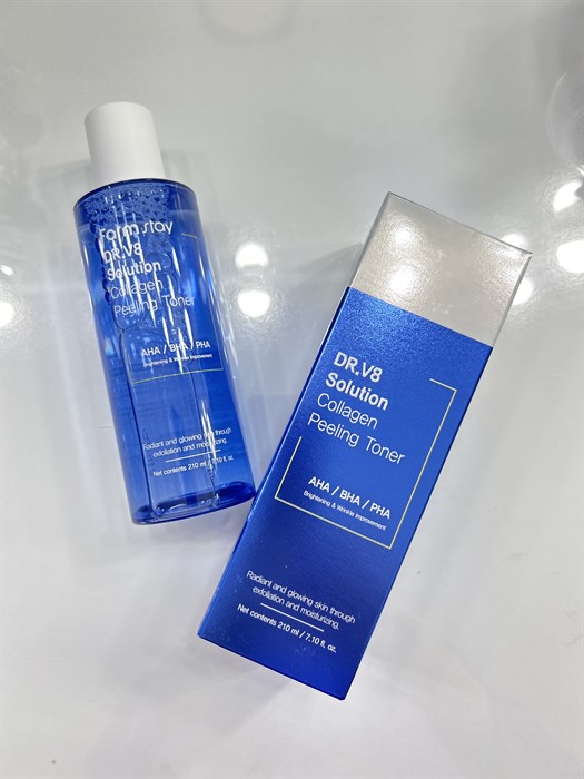 Пилинг тонер на основе морских коллагенов FarmStay DR.V8 Solution Collagen Peeling Toner 210ml 9068 - фото 21205